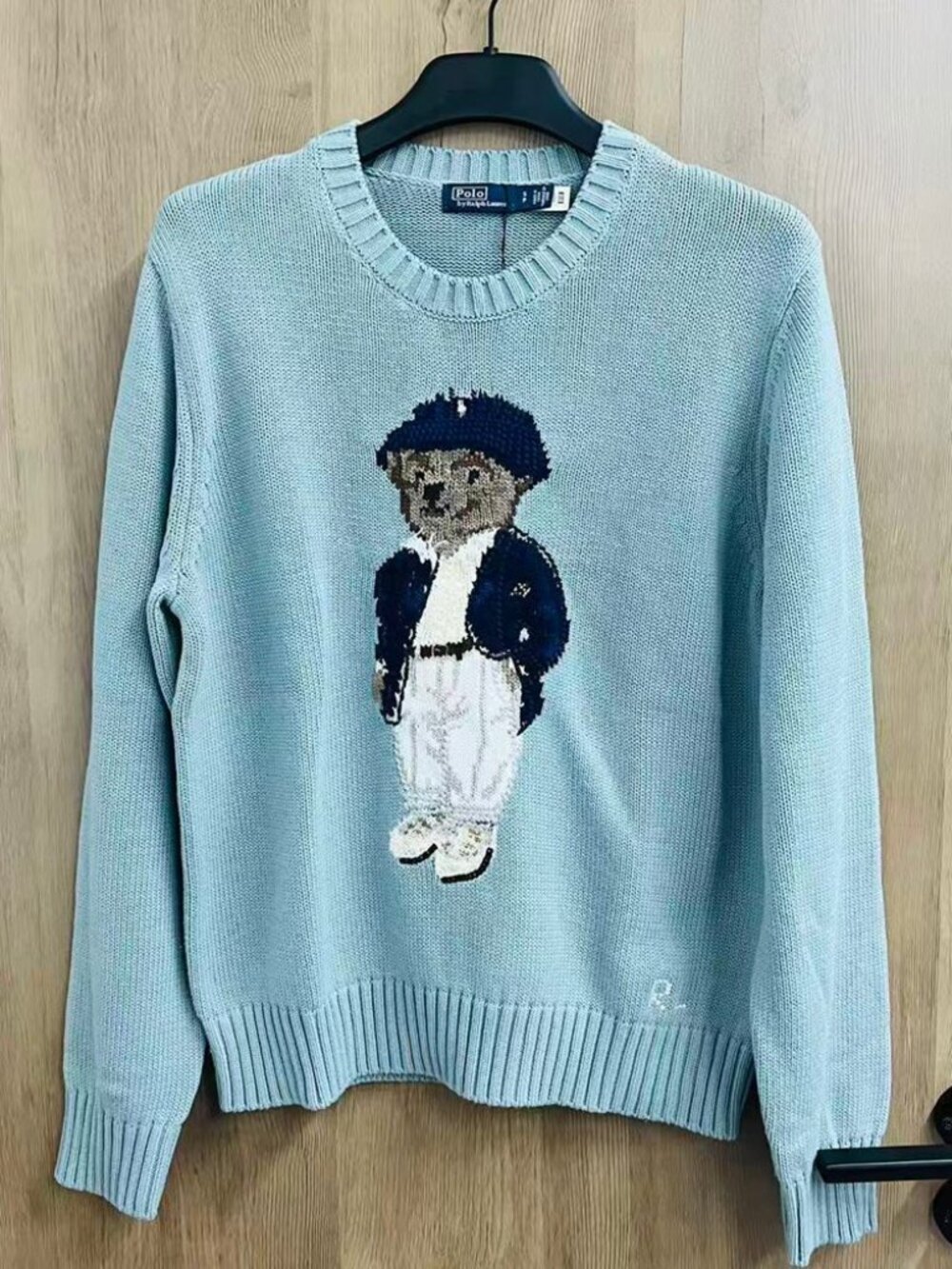 Polo Ralph Lauren Light Blue Polo Bear Crewneck Cotton Sweater